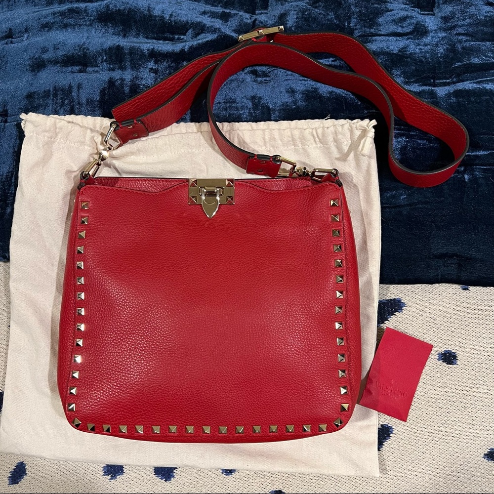 Valentino Rockstud Flip Lock Messenger Red